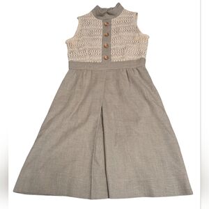 Vtg 50s 60s Peck & Peck 5th Ave NY Tan Gray Crochet Linen Sheath Dress Size 4